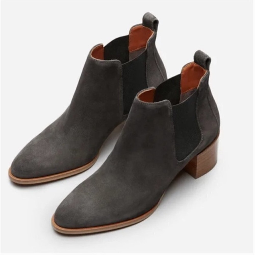 ~Everlane Grey Suede The Heel Boot Ankle Boots, Size 8.5